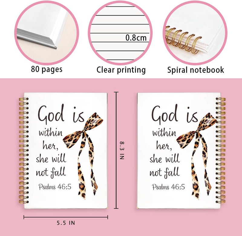WLIANG Coquette Leopard Bow Christian Notebook Journal for Women, Christian Scripture Prayer Journal Gifts for Women Girls, Preppy School Supplies, Pink Bow Bible Study Notebook 5.5 x 8.3 - Image 5